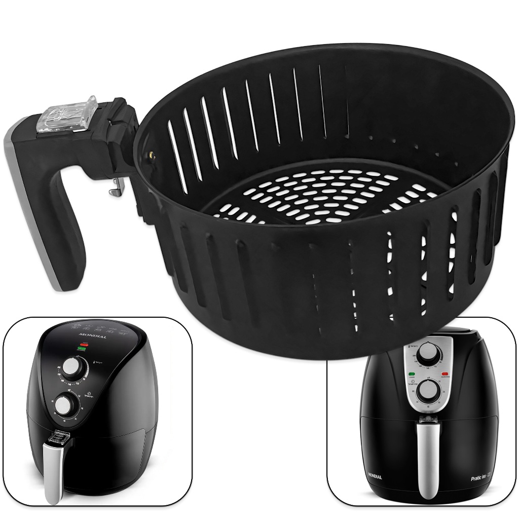 Cesta Completa Redonda Antiaderente + Cabo Alça Puxador para Airfryer AF-33 AF-34