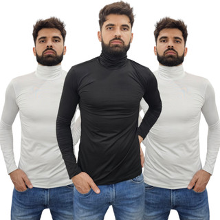 Kit com 03 Blusas Térmica Gola Alta Compressão Segunda Pele Manga Longa Proteção Uv Masculina