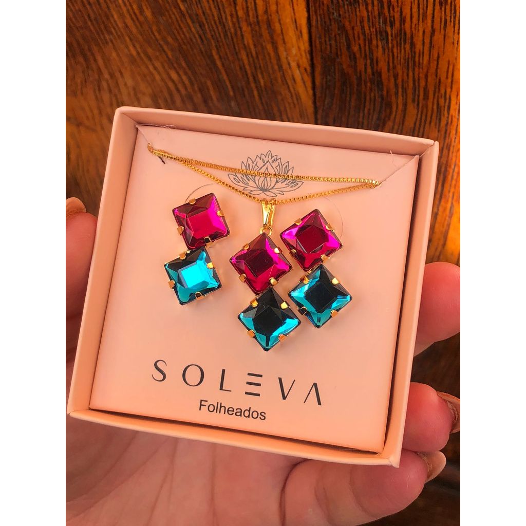 Conjunto Colorido Pedraria Duas Cores Brilhante
