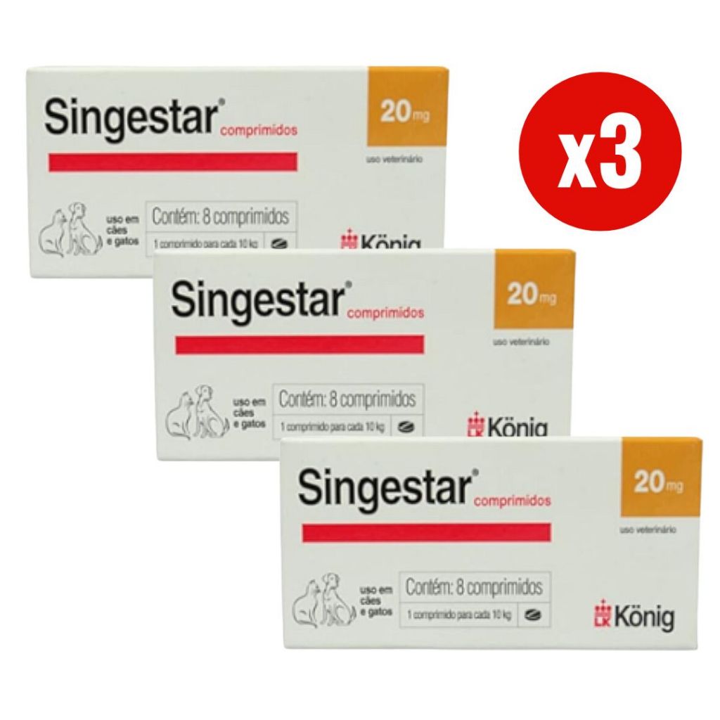 Kit 3 Singestar 20mg 8 Comprimidos para Cães e Gatos König