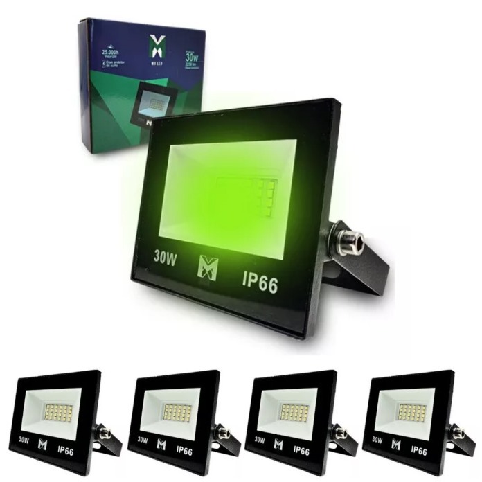 Kit 5 Refletores Holofote Led 30w Verde iluminação residencial/comercial externo jardim