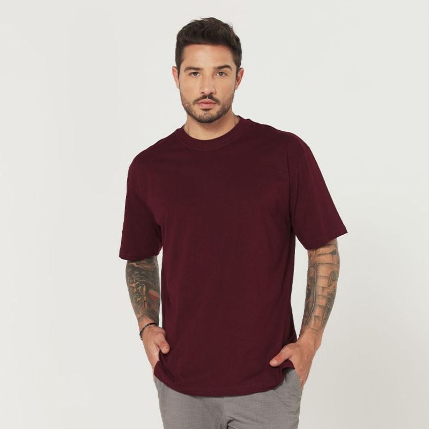 Camisa Streetwear Masculina Oversized Bordô - Men Clothes