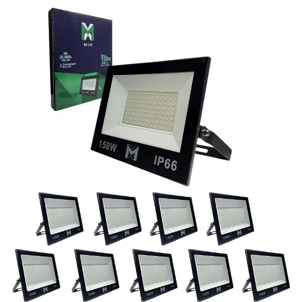 Kit 10 Refletor Led 150w Holofote Prova D'água Frio iluminação residencial/comercial IP66