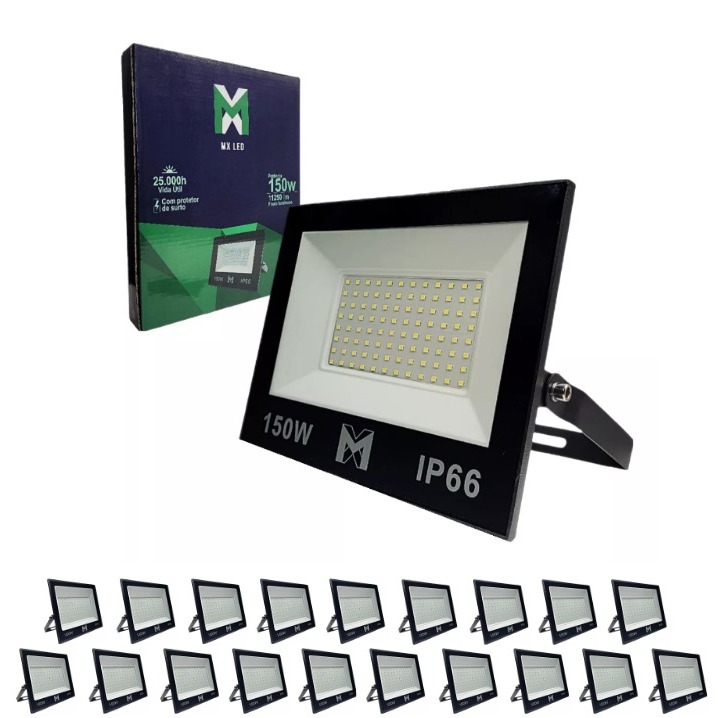Kit 20 Refletor Led 150w Holofote Prova D'água Frio iluminação residencial/comercial IP66