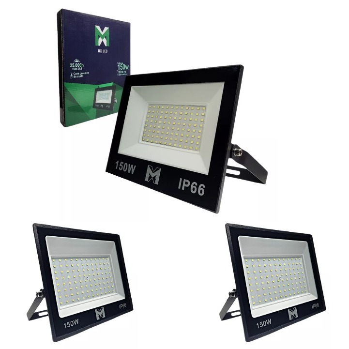 Kit 3 Refletor projetor Led 150w Holofote Prova D'água Frio iluminação residencial/comercial IP66