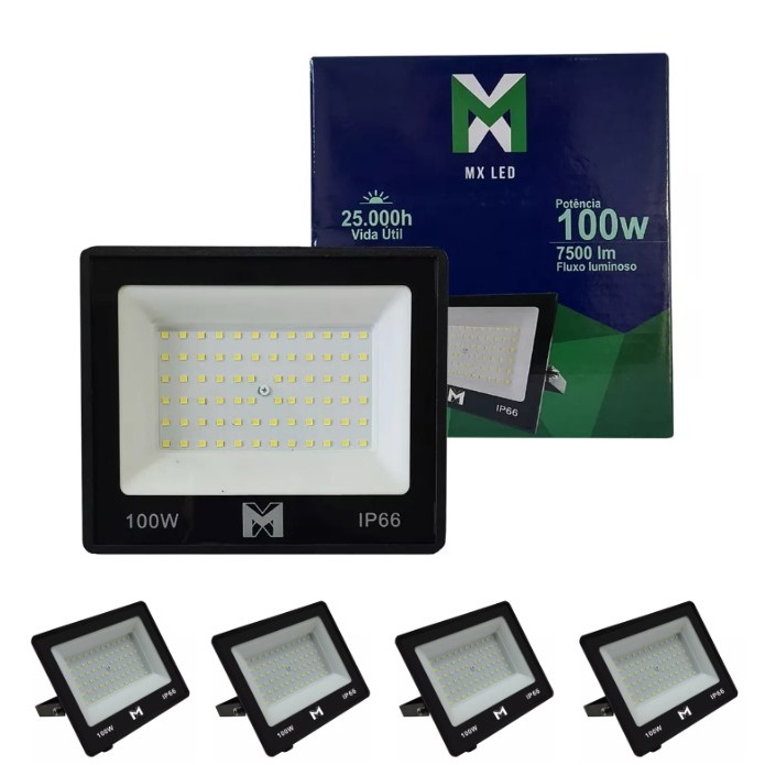 Kit 5 Refletor projetor  Holofote Led 100w Frio iluminação residencial/comercial IP66