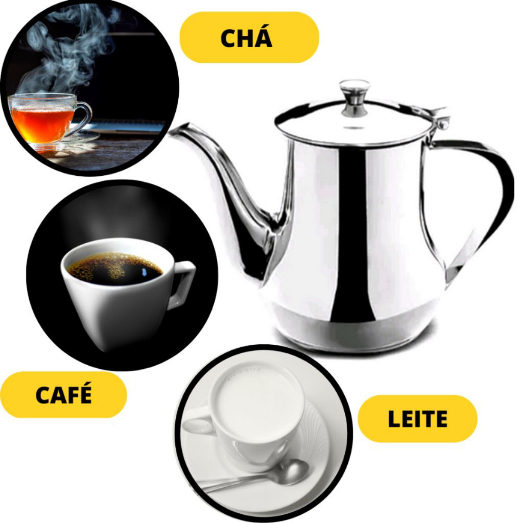 Bule De Inox Para Café Chá Leite Elegante Com Alça Imperial Com Tampa em Oferta na Shopee