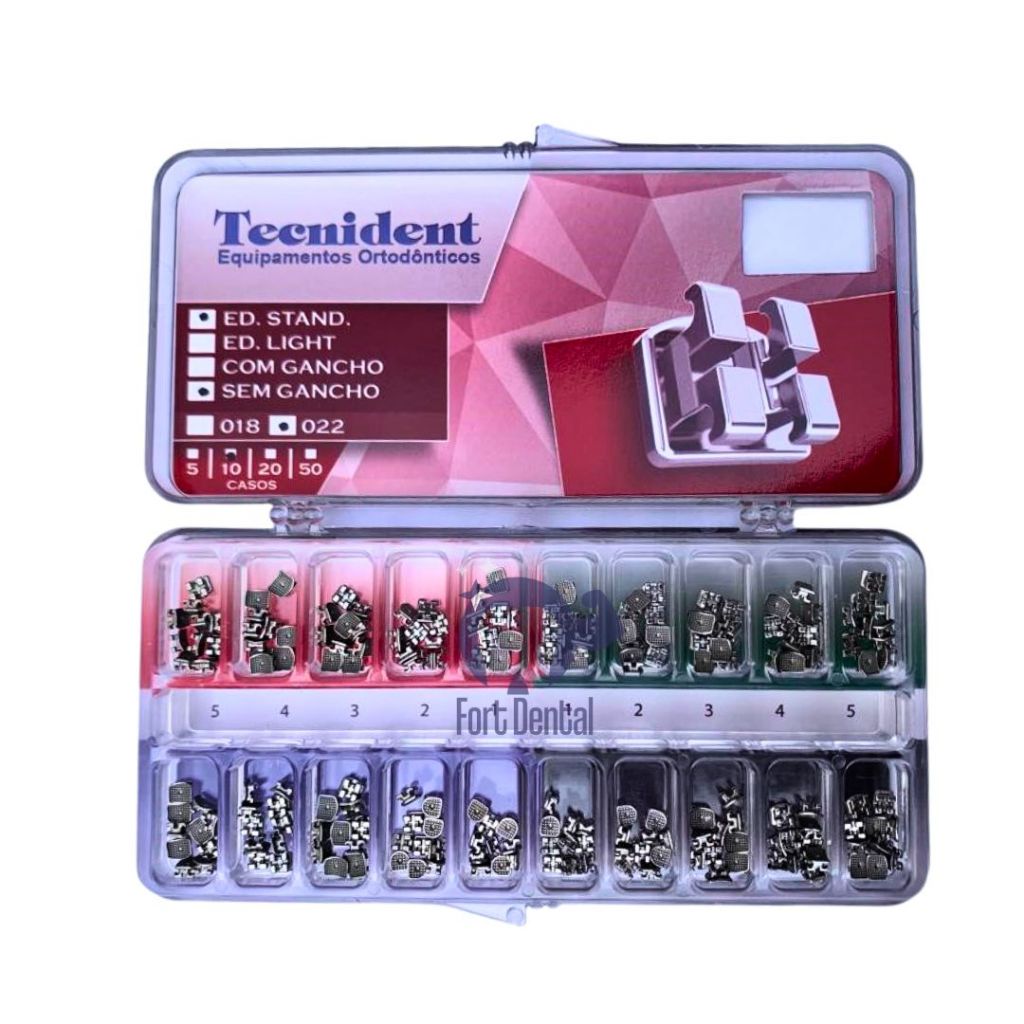 Kit 10 casos Braquete ED sem Gancho 022 - Tecnident