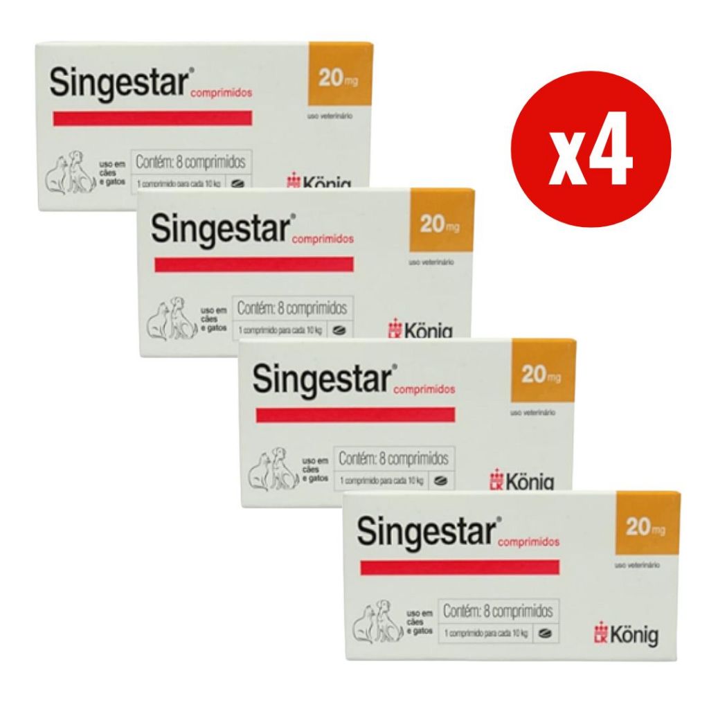 Kit 4 Singestar 20mg 8 Comprimidos para Cães e Gatos König - Pets