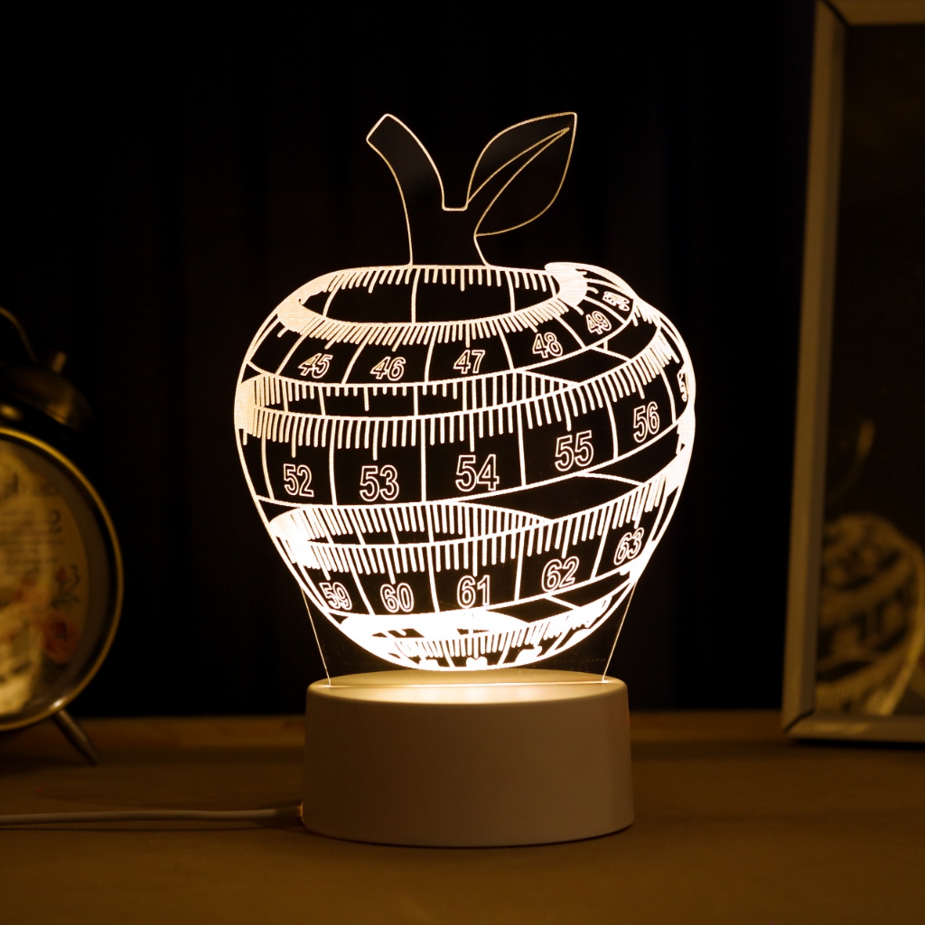 Luminária LED 3D de Mesa / Luz Noturna Presente Criativo / Decoração - maçã com fita métrica, nutricionista, maçã em Oferta na Shopee