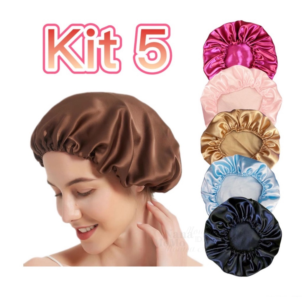 kit 5 unidades touca de cetim anti frizz em Oferta na Shopee