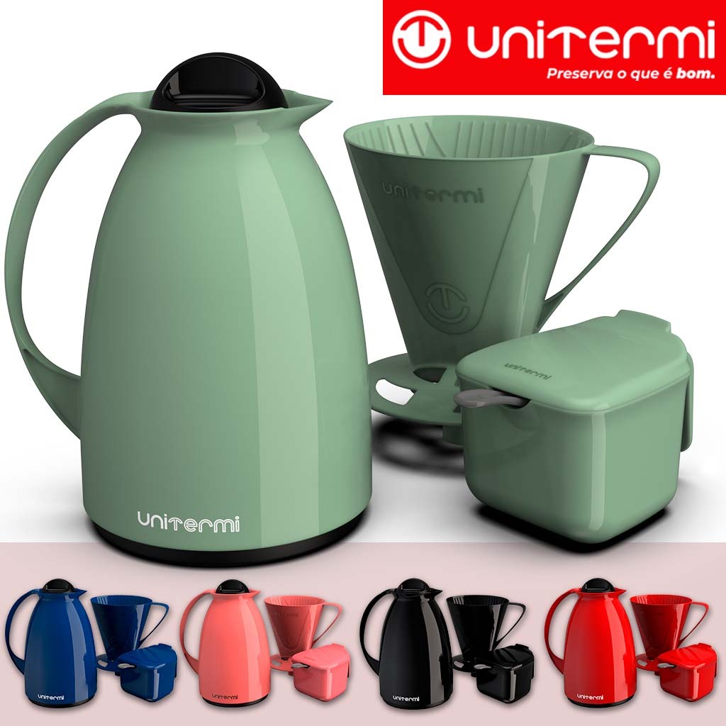 Kit Café Prático Unitermi Garrafa Térmica Bule 650ml Para Café Acompanha Porta Filtro Coador E Açucareiro - Home & Living