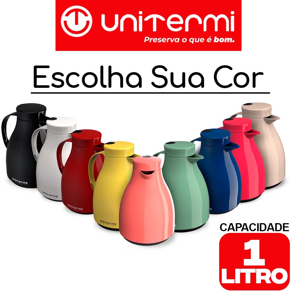 Garrafa Térmica Bule Unitermi Paris 1 Litro Cores C/ Gatilho Para Café Chá Leite Chimarrão Garrafa De Mesa - Home & Living