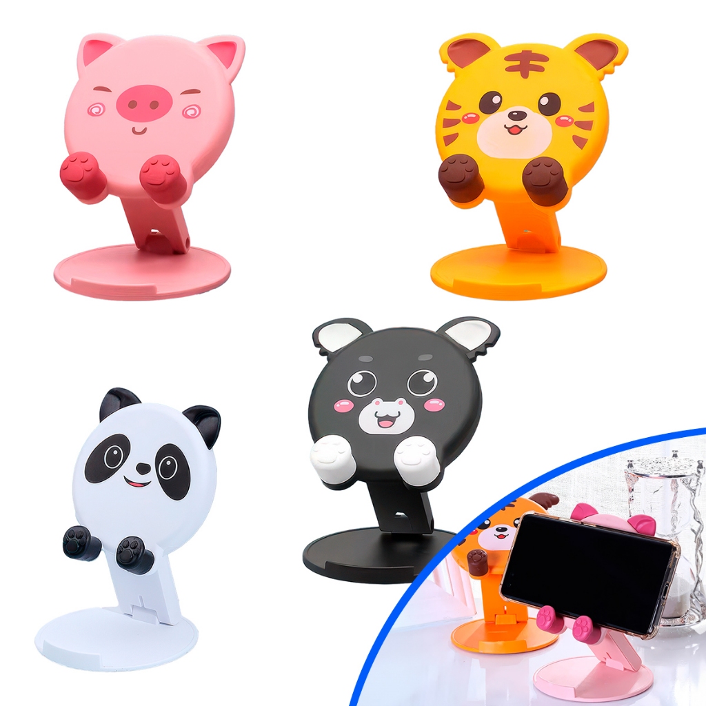 Suporte de Celular De Mesa Dobrável Bichinhos e Animais Fofos Ajustável Compatível Todas a...