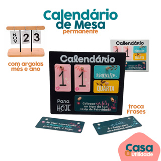 Calendário Mesa Permanente Madeira Home Office Decoração Troca Frases em Oferta na Shopee