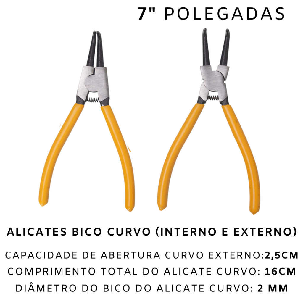 KIT ALICATES DE TRAVA PARA ANEIS BICO CURVO INTERNO E EXTERNO 7 POLEGADAS