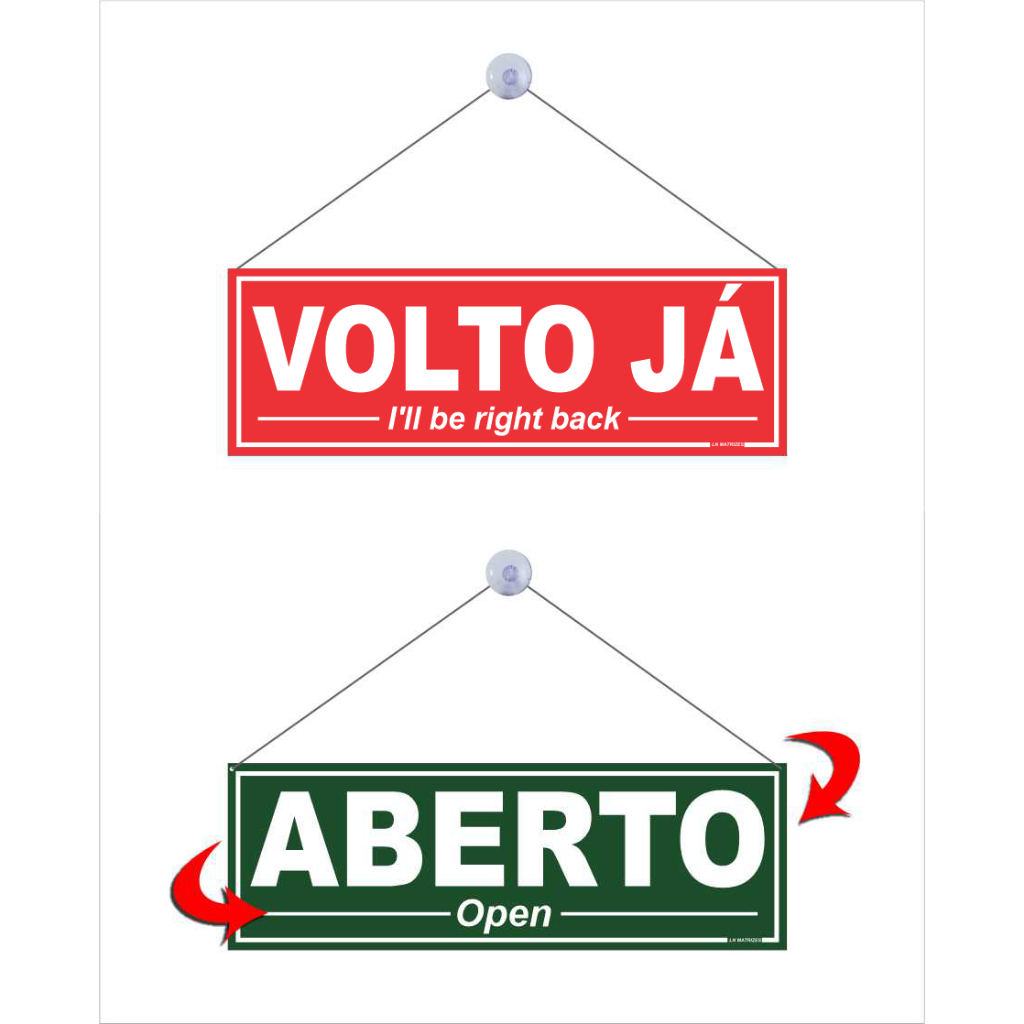 Placa Comunicativa de ABERTO E VOLTO JÁ  para porta de vidro de lojas 30x10