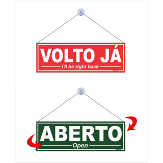 Placa Comunicativa de ABERTO E VOLTO JÁ  para porta de vidro de lojas 30x10 em Oferta na Shopee