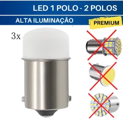 3x Lâmpada Led Ultra Forte 1Polo, 2Polos Branco, Ambar, Laranja BA15S P21W BAY15D PY21W P21W/5W 12 Ré, Freio, Lanterna
