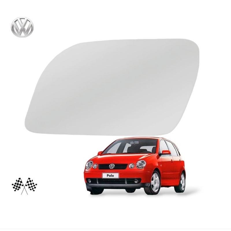 Lente Espelho Retrovisor Polo 2002 até 2006 Lado Esquerdo Motorista