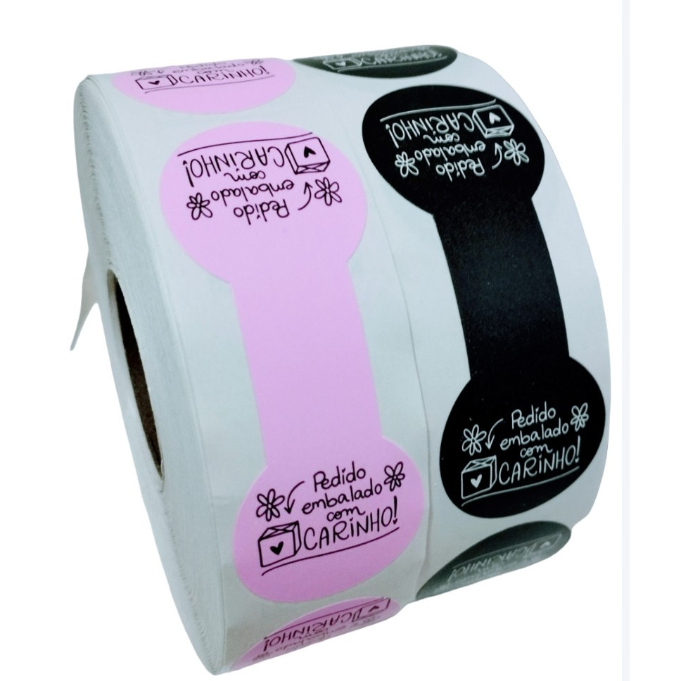 Lacres Adesivos Para Sacos e Sacolas Pedido embalado com Carinho Entregas Delivery Medida 8x3cm