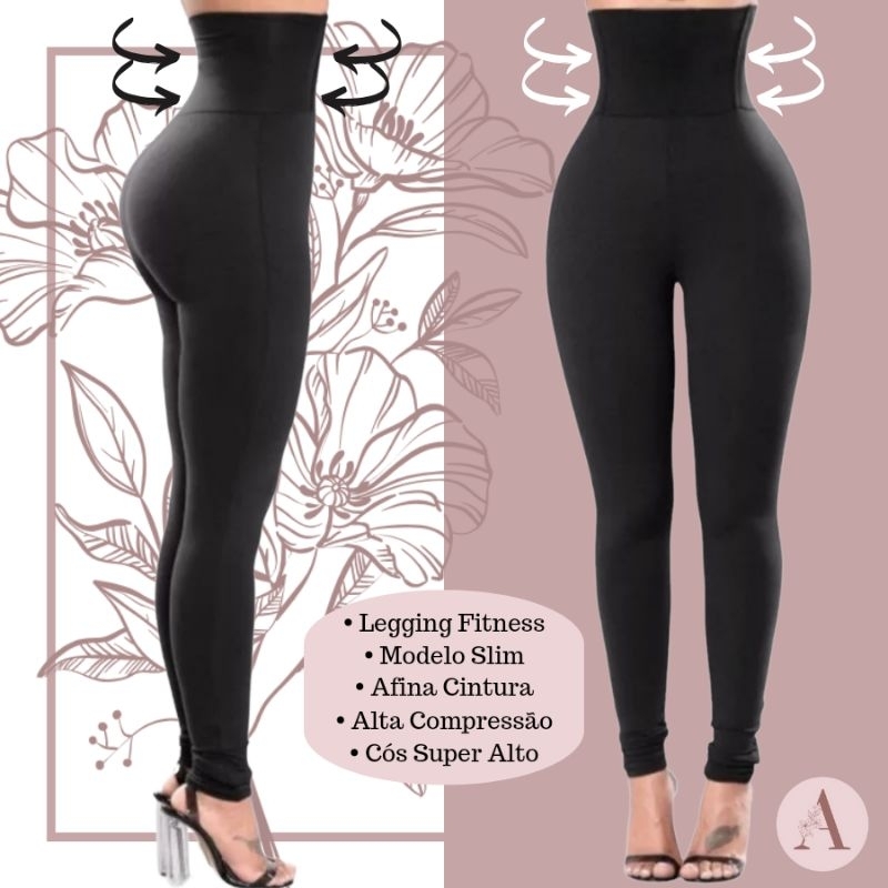 Calça Legging Modeladora Cinta de Alta Compressão fitness Cós Super Alto elástico Redutor de Medidas Barriga