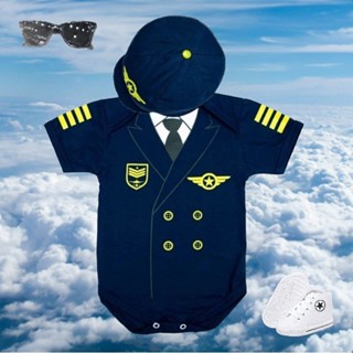 Body Temático Comandante aviador com opção de boina,tênis e óculos,mesversário bebê, festa ou evento. em Oferta na Shopee