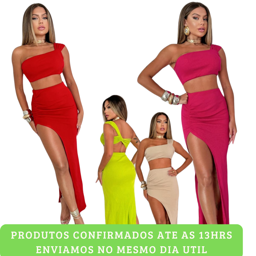 Conjunto Midi / crooped e saia com detalhes na perna /Sexy/ conjunto feminino moda gringa