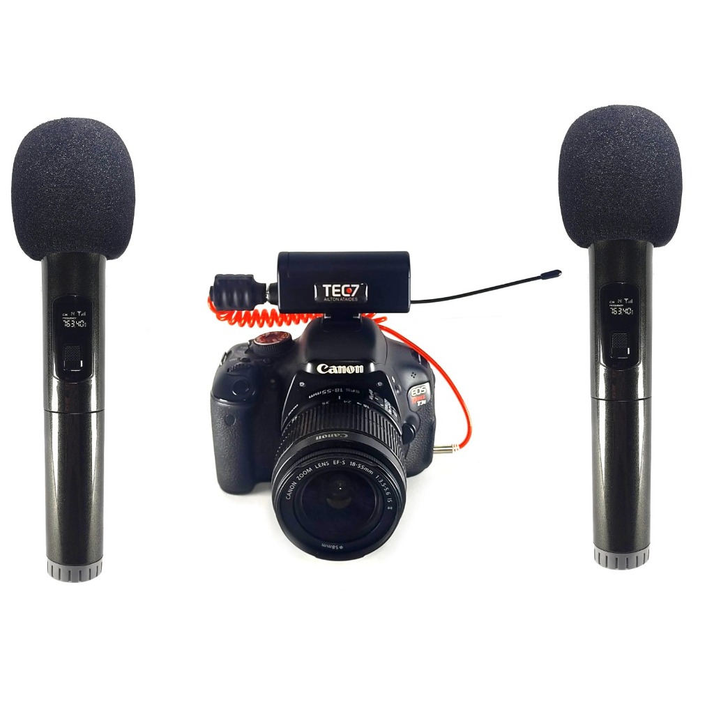 Microfone duplo para Jornalismo, celular e câmera Dslr