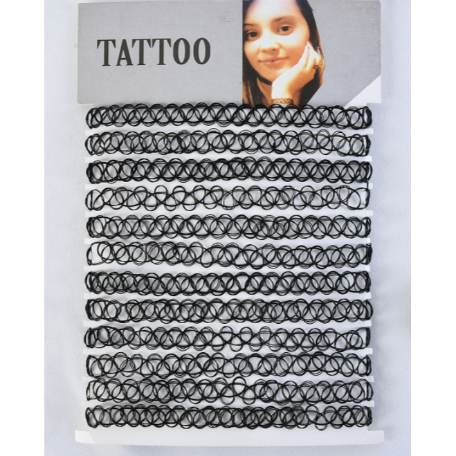 12-72 Peças Gargantilha Colar Chocker Coleira Tipo Tattoo De Nylon Preta