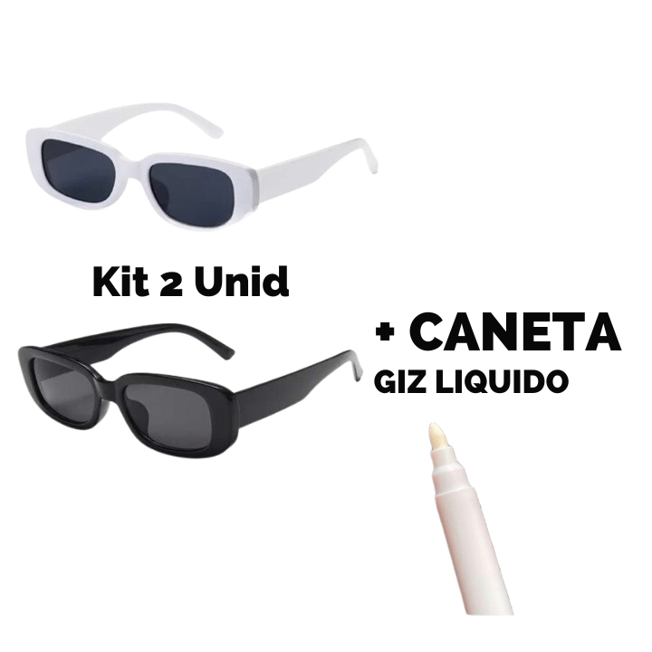 kit 2 óculos retro + caneta de giz para escrever na lente