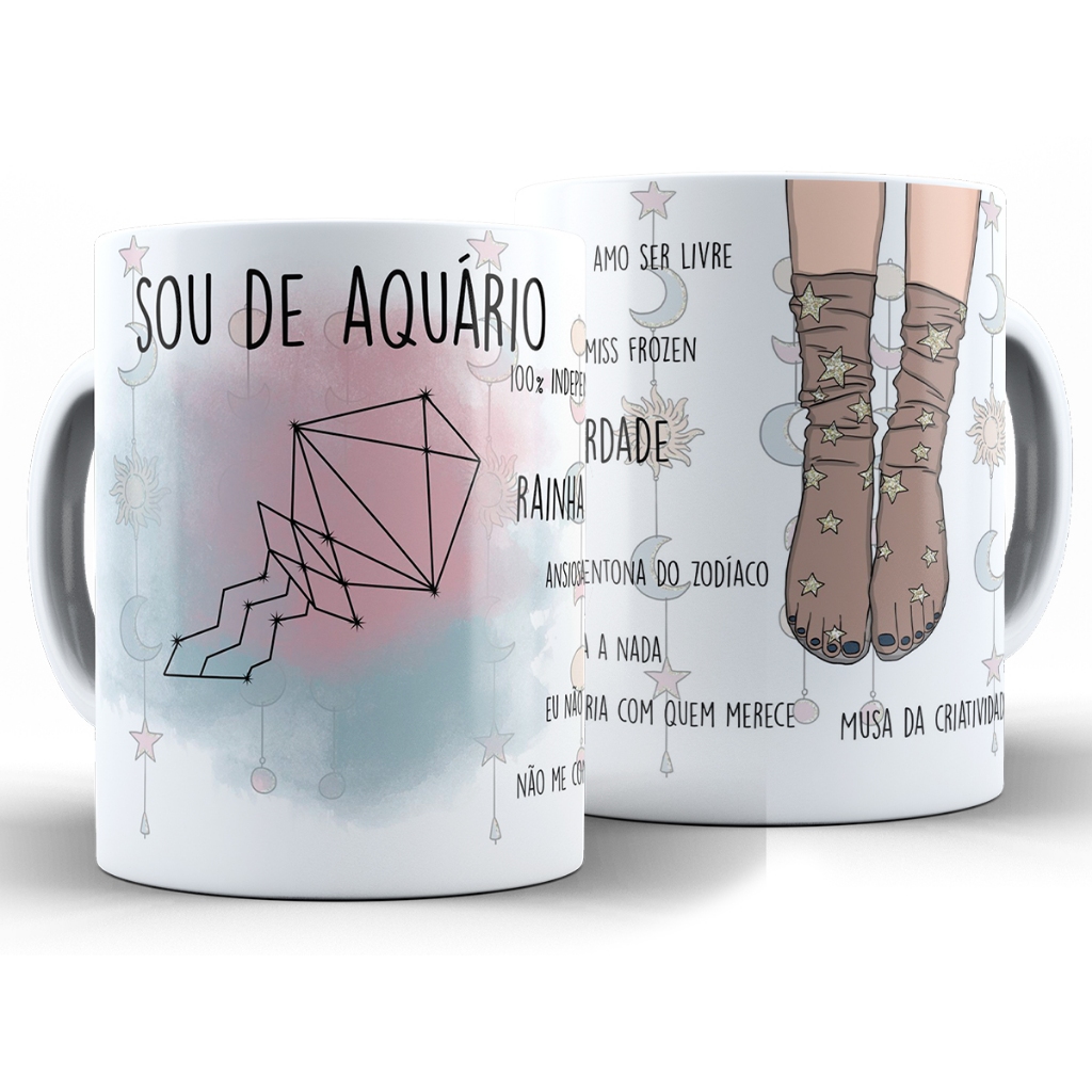 Imagem Caneca Sou De Aquario Signos + Caixa - Xícara Divertida 325ML Cerâmica