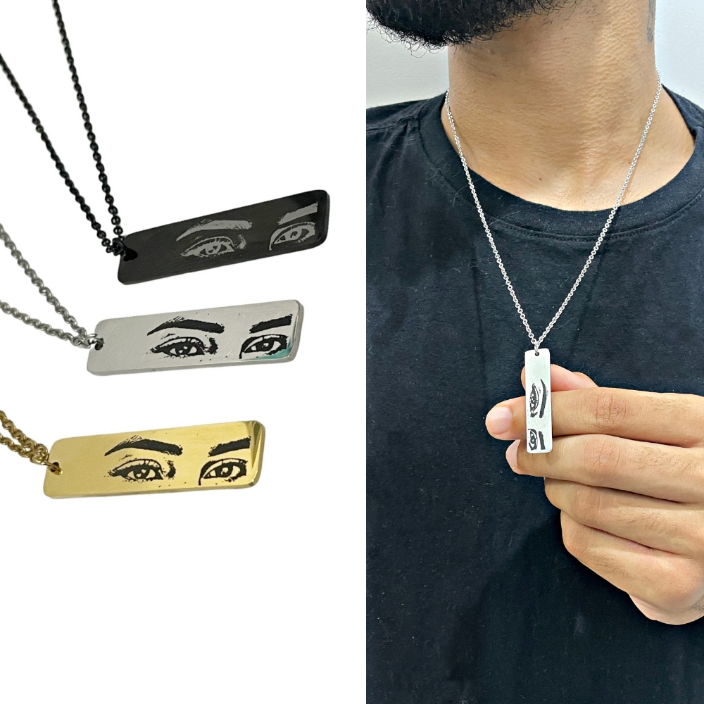 Colar Cordão Corrente Olhar Olhos Personalizados Masculino Feminino Pingente Aço Inoxidavel Desenho1