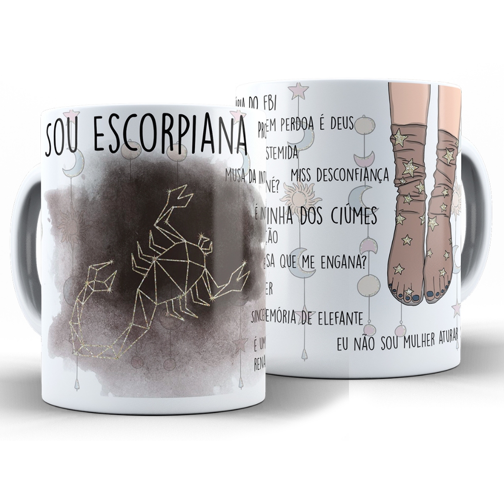 Imagem Caneca Sou De Escorpião Signos + Caixa - Xícara Divertida 325ML Cerâmica