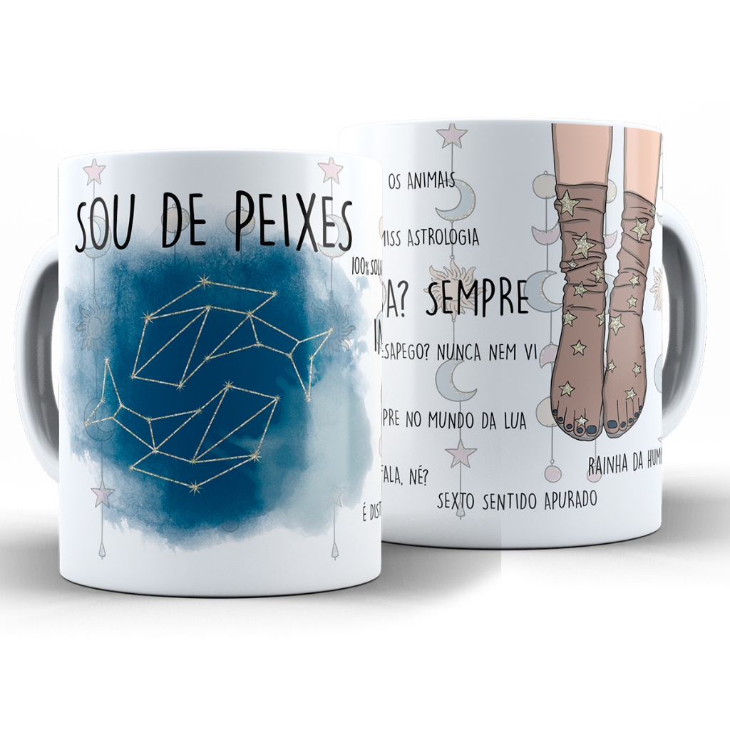 Imagem Caneca Sou De Peixes Signos + Caixa - Xícara Divertida 325ML Cerâmica
