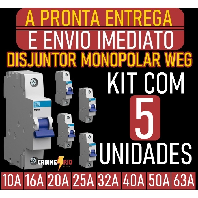 Kit 5x Disjuntores Monopolares WEG 10A até 63A em Oferta na Shopee