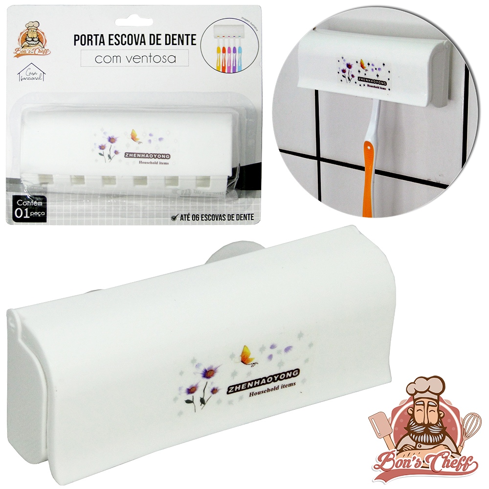 Porta Escova Dental De Parede Plástico Retangular Com Ventosa