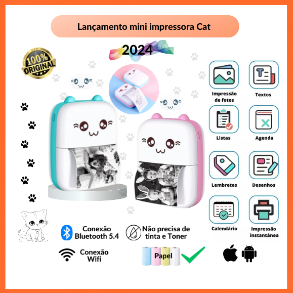 Mini Etiquetadora Impressora Lazer Bluetooth Fotos Anotações Wi-fi Térmica Portátil Rotuladora Meow.