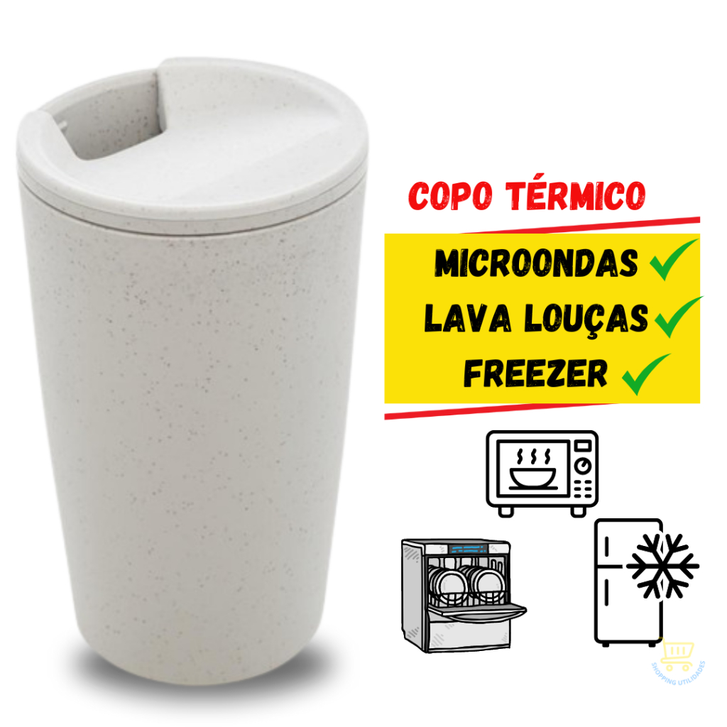 Copo com Tampa que Esquenta Bebida Térmico 500 ML para Café  Chocolate Quente Chá Agua Microondas Lava Louças Freezer