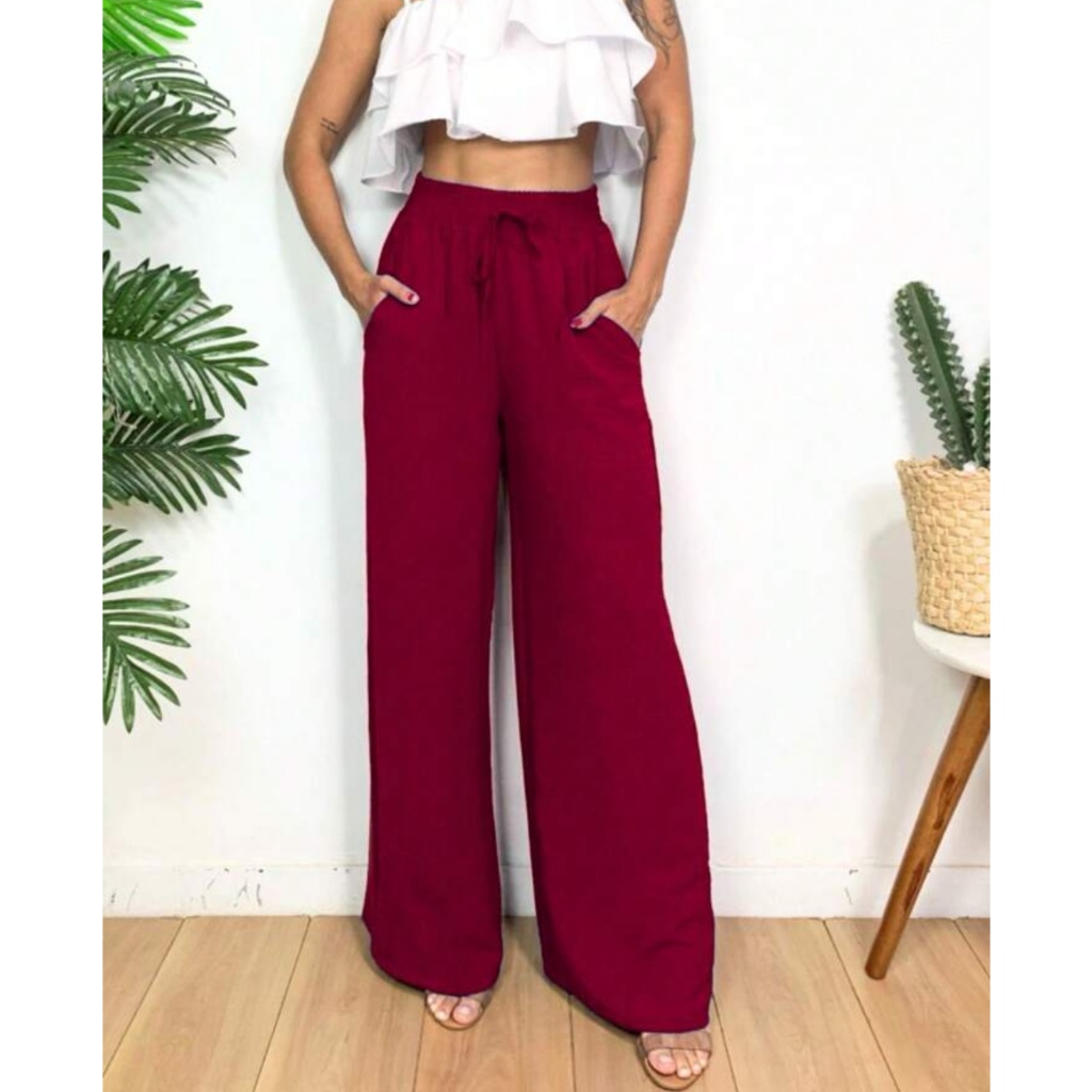 Calça Pantalona Feminina Cintura Alta Tendência Moda Envio Imediato p m g  gg