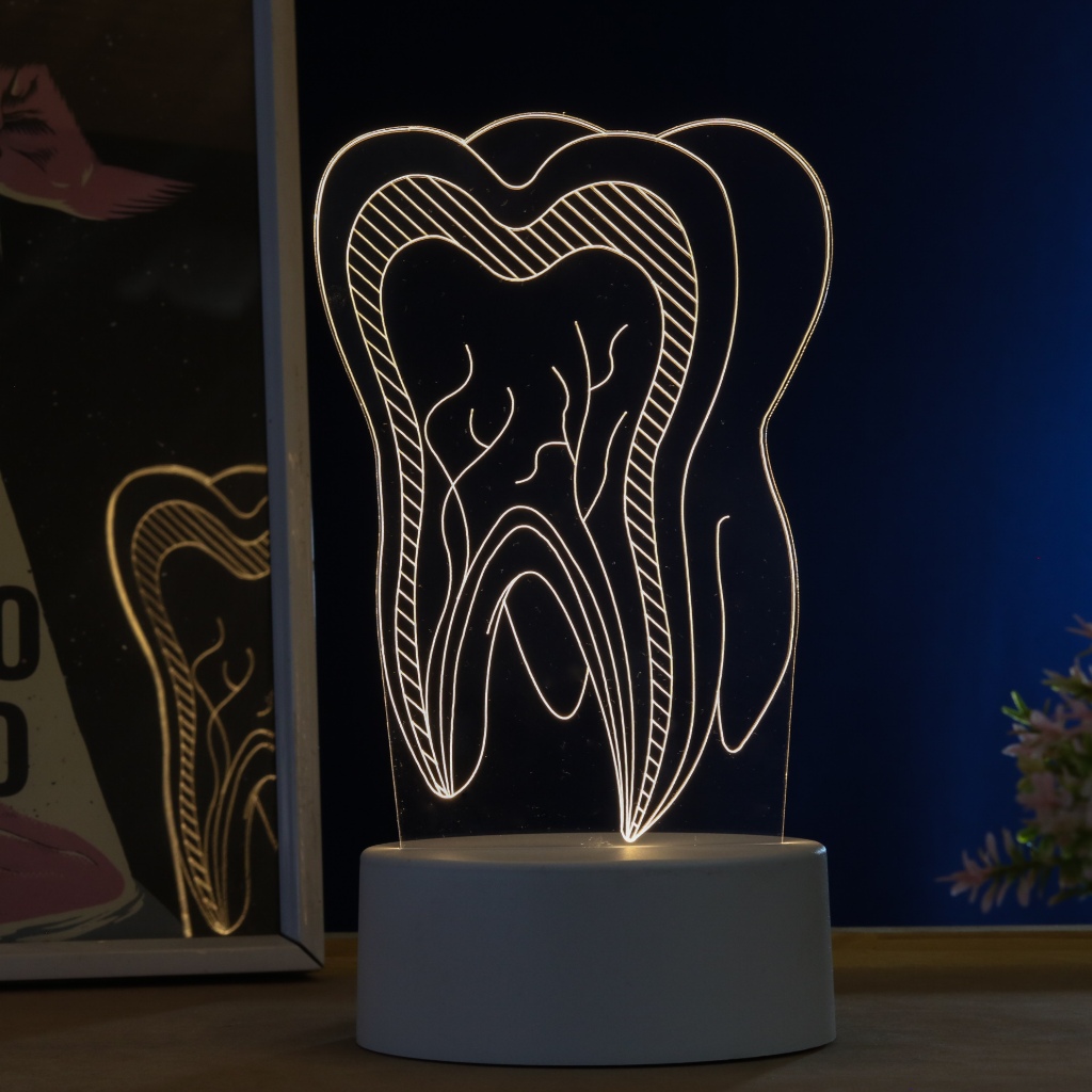 Luminária LED 3D de Mesa / Luz Noturna Presente Criativo - polpa do dente, raízes do dente, dentista em Oferta na Shopee