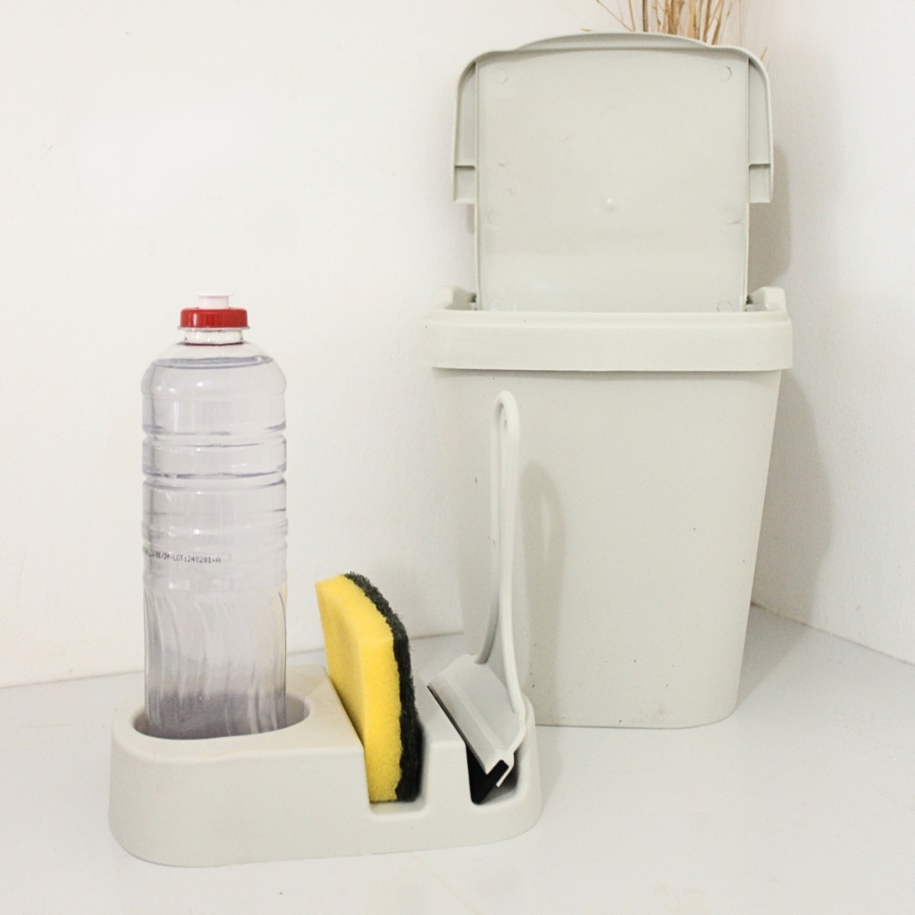 Conjunto Porta Detergente Rodo de Pia Lixeira 4,8L Cozinha Area Gourmet