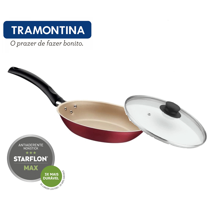 Frigideira Antiaderente Com Tampa 20cm Tramontina Vermelho