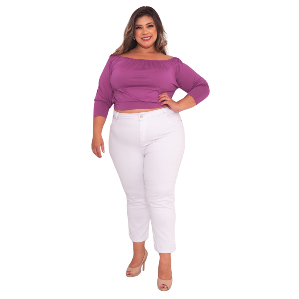 Calça Capri Branca  Feminina Plus Size Alleppo Jeans