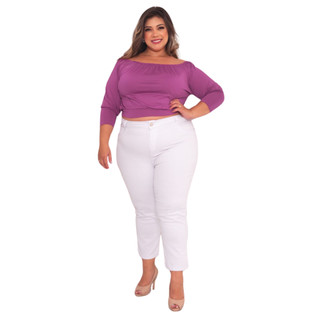 Calça Capri Branca  Feminina Plus Size Alleppo Jeans
