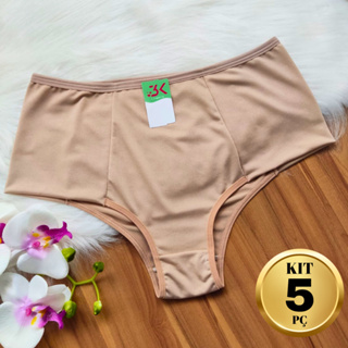 Kit 5 Calcinha Plus Size/Regular Pala Lateral Dupla Larga Cintura Alta Moda Íntima Feminina Lingerie em Oferta na Shopee