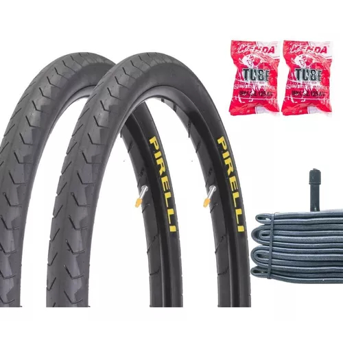 Par de Pneu Aro 26 X 2.00 Pirelli Phantom Street + 2 Câmaras De Ar Cor Preto