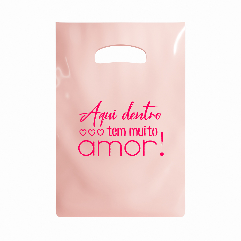 50 Sacolas plásticas personalizada com frase 20x30 Rosa bebe com pink em Oferta na Shopee