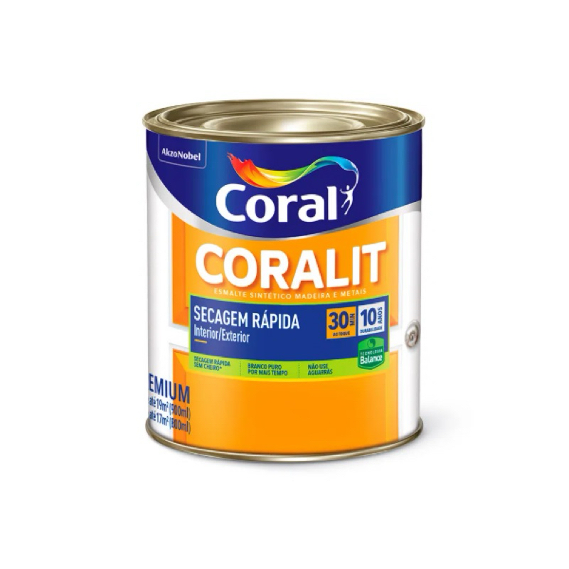Tinta Esmalte Sintético 900ml Base Água Preto Fosco Coralit- Coral