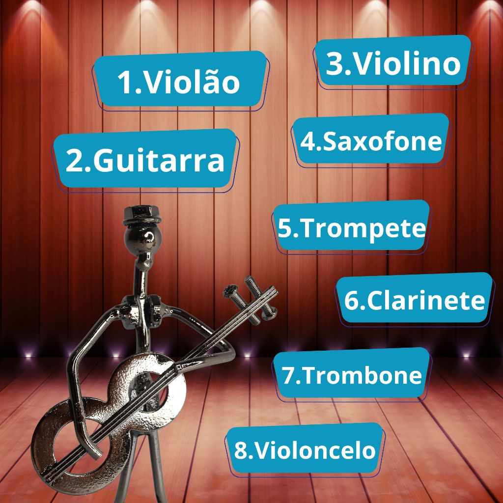 Enfeite Músico Metal Instrumentos Musicais Violão Guitarra/Baixo Violino Saxofone Trompete Clarinete Trombone Violoncelo